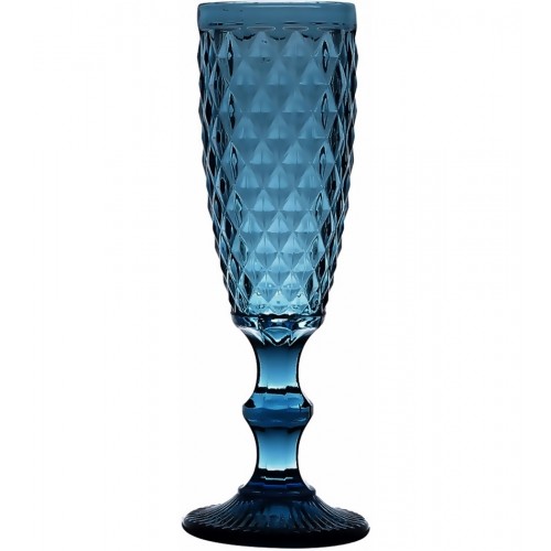 Conjunto 6 Taças para Champanhe Bico de Abacaxi Azul Vidro