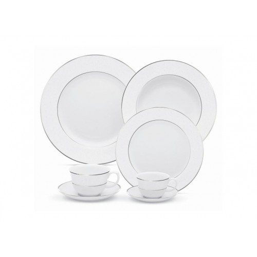 Aparelho de Jantar  Borda Prata Porcelanas 30 Peças Flamingo Isabel - Oxford