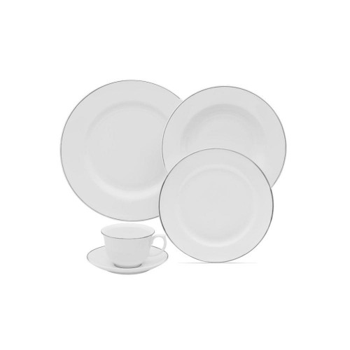 Aparelho de Jantar Porcelanas 30 Peças Borda Prata Flamingo Sofia - Oxford