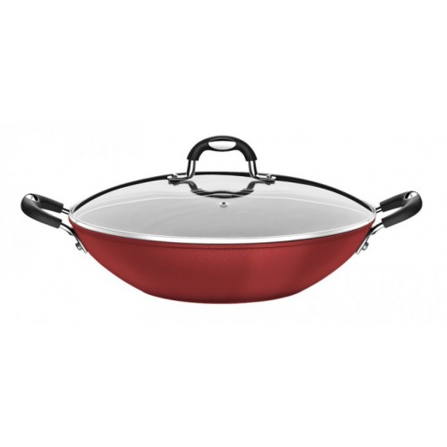 Panela Wok Vermelha Antiaderente 32cm tampa com Saída de Vapor Mônaco - Tramontina 