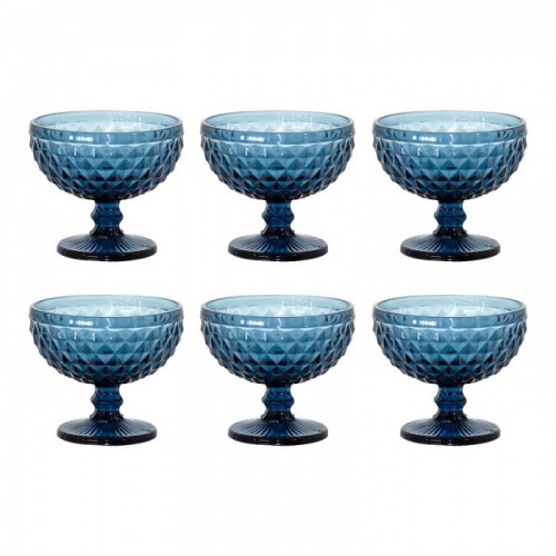 Conjunto 6 Taças Sobremesa Bico de Abacaxi Azul Vidro