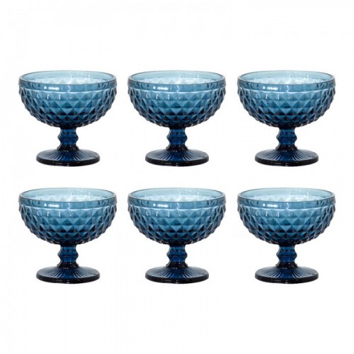 Conjunto 6 Taças Sobremesa Bico de Abacaxi Azul Vidro
