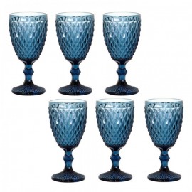 Conjunto 6 Taças para Agua Bico de Abacaxi Azul Vidro