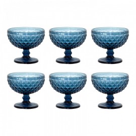 Conjunto 6 Taças Sobremesa Bico de Abacaxi Azul Vidro